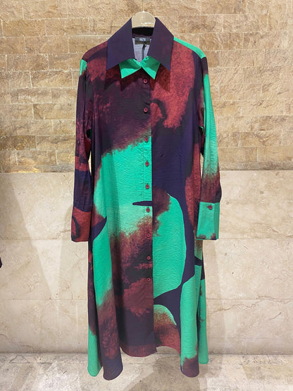 26SS-BZ2137 Double Layer Collared Buttoned A Line Dress - Brown Loft