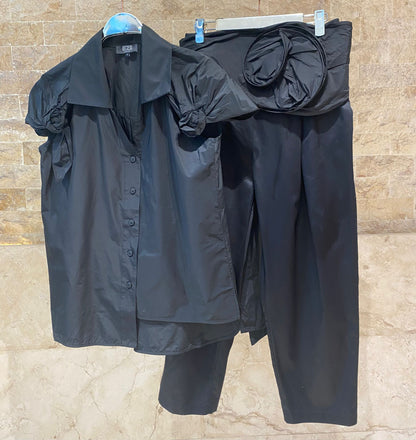 26SS-BK8015/8614 Classic Collared Shirt &amp; High Waist Pants Set - Brown Loft