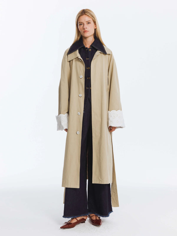 COBDC6001 Oversized Thin Belted Trench Coat المتضخم رقيقة مربوط معطفا