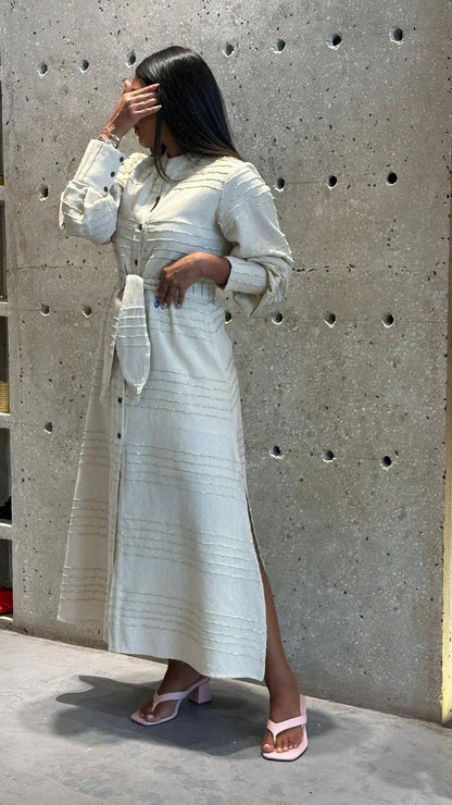 Aquanera Gold Striped Long Dress فستان طويل مخطط بالذهب
