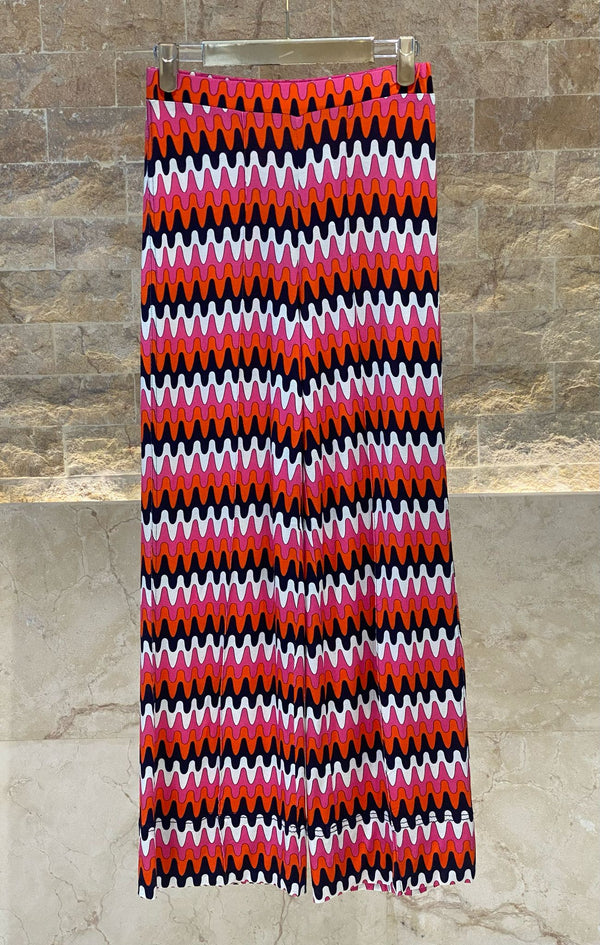 Wide Leg Pants with Retro Print - 32241