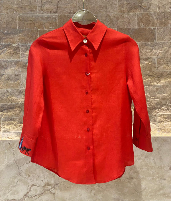 Buttoned Collared Linen Shirt - 32552
