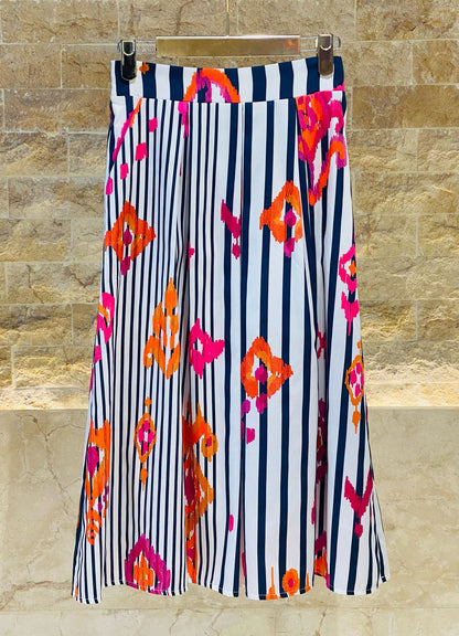 32365 Midi Placket Skirt in Ikat Print - Brown Loft