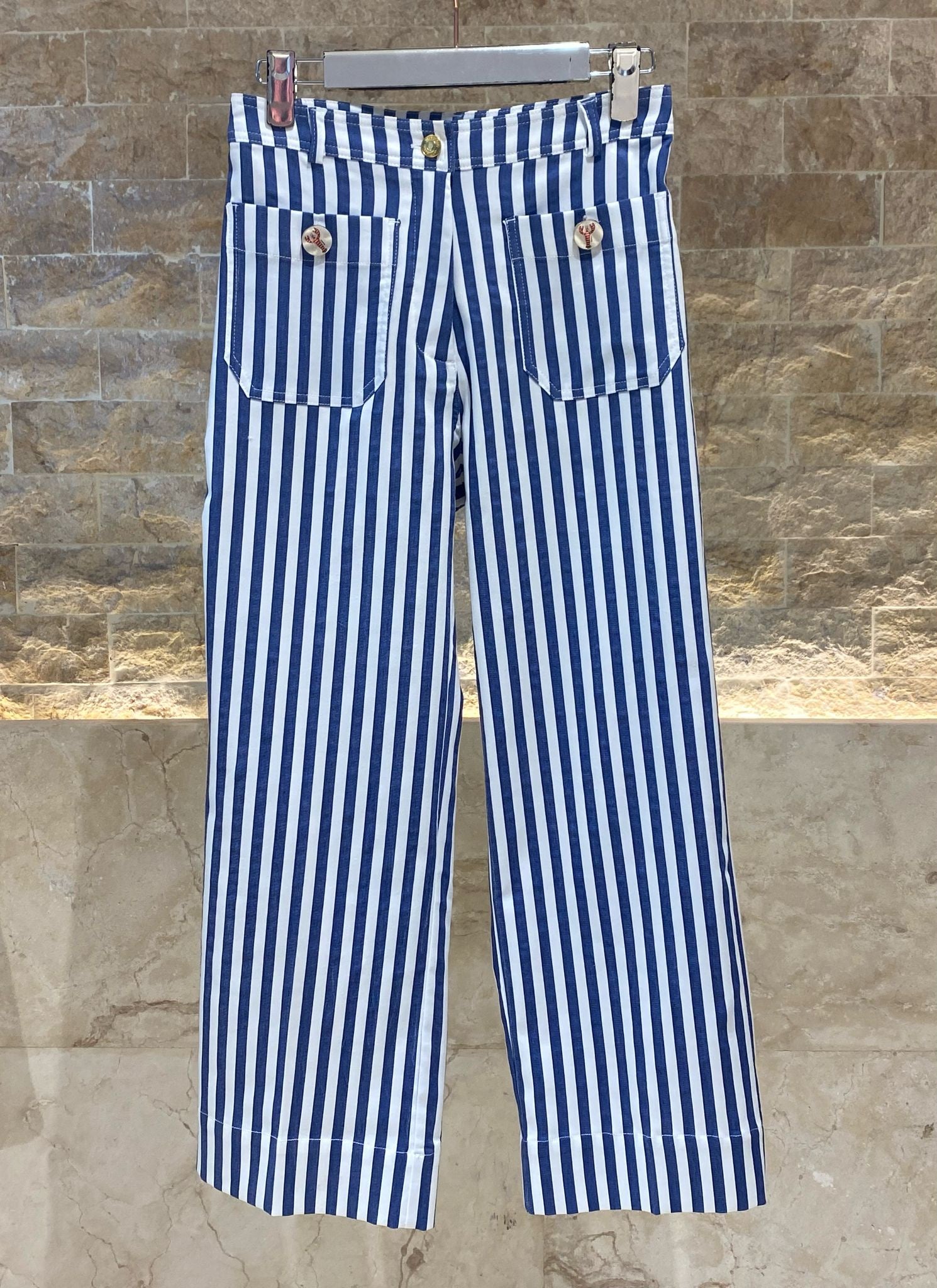 32475 Buttoned Zippered Straight Cut Striped Pants - Brown Loft
