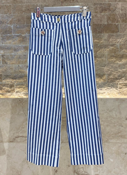 32475 Buttoned Zippered Straight Cut Striped Pants - Brown Loft
