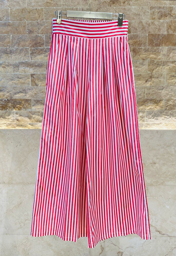 Red/White Striped Cotton Palazzo Pants