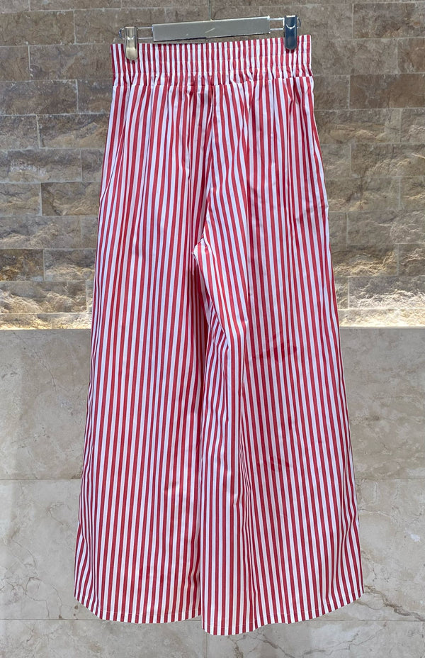 Red/White Striped Cotton Palazzo Pants
