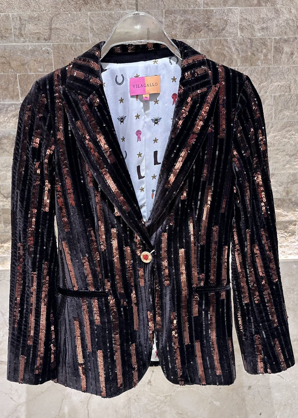 32634/32647 Brown Velvet Sequin Embellished Jacket and Straight Leg Pants - Brown Loft