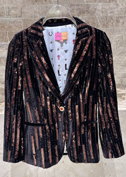 32634/32647 Brown Velvet Sequin Embellished Jacket and Straight Leg Pants - Brown Loft