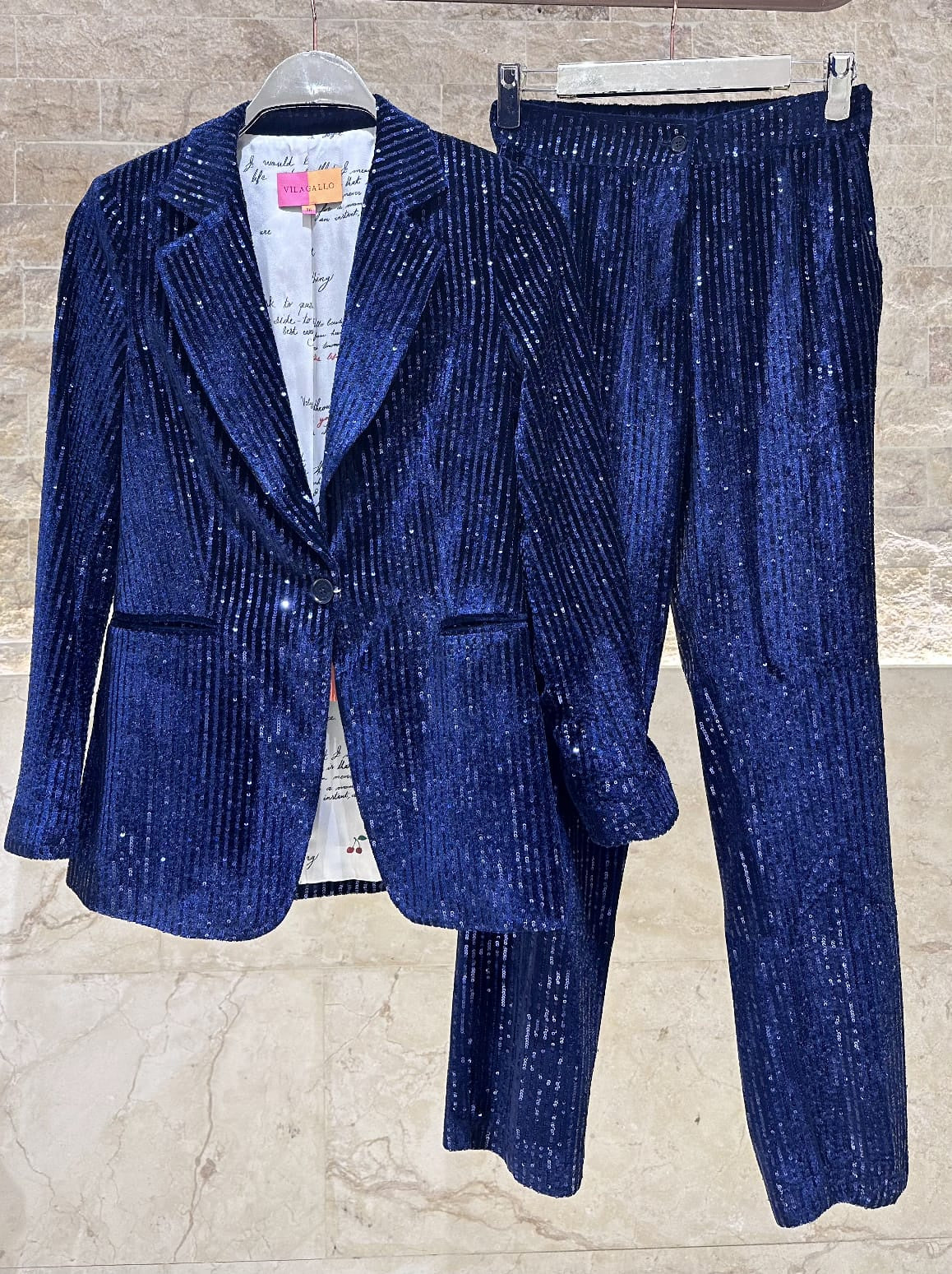 32636/32642 Velvet Jacket with Sequins and Straight Leg Velvet Pants - Brown Loft