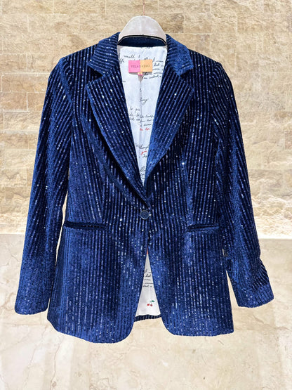32636/32642 Velvet Jacket with Sequins and Straight Leg Velvet Pants - Brown Loft