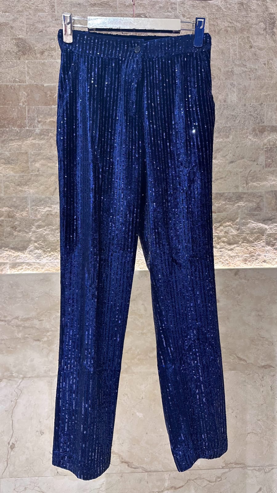 32636/32642 Velvet Jacket with Sequins and Straight Leg Velvet Pants - Brown Loft