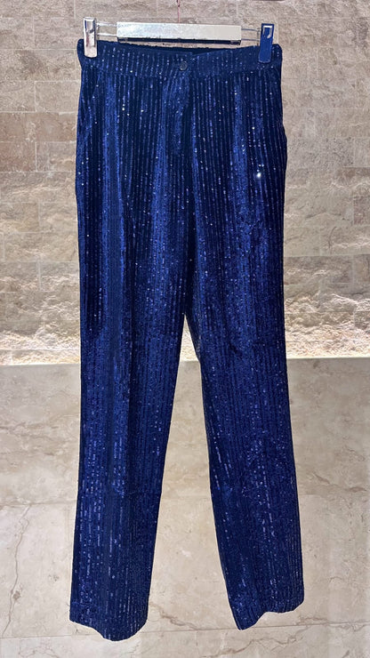 32636/32642 Velvet Jacket with Sequins and Straight Leg Velvet Pants - Brown Loft