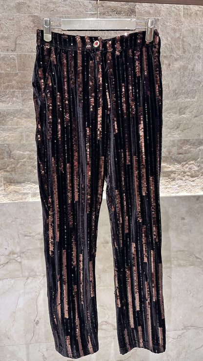 32634/32647 Brown Velvet Sequin Embellished Jacket and Straight Leg Pants - Brown Loft