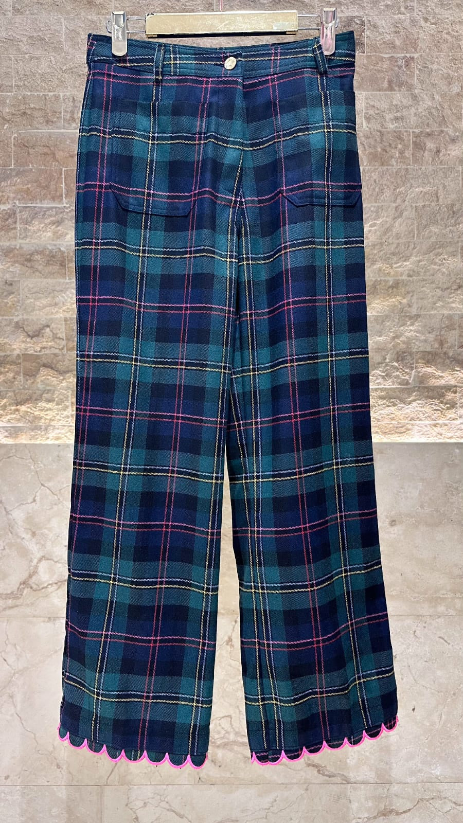 32694 Mid Rise Straight Leg Tartan Pants - Brown Loft