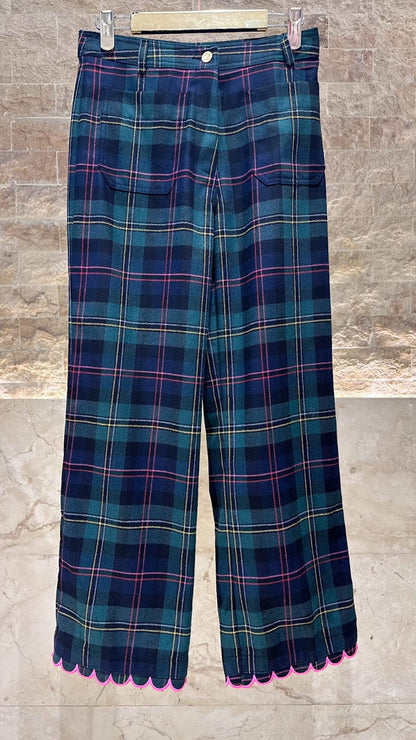 32694 Mid Rise Straight Leg Tartan Pants - Brown Loft