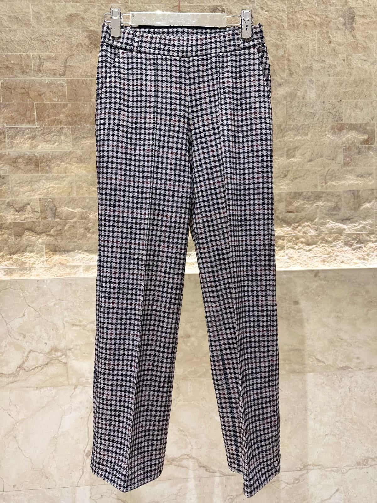 32698 Houndstooth Pattern Straight Leg Pants - Brown Loft