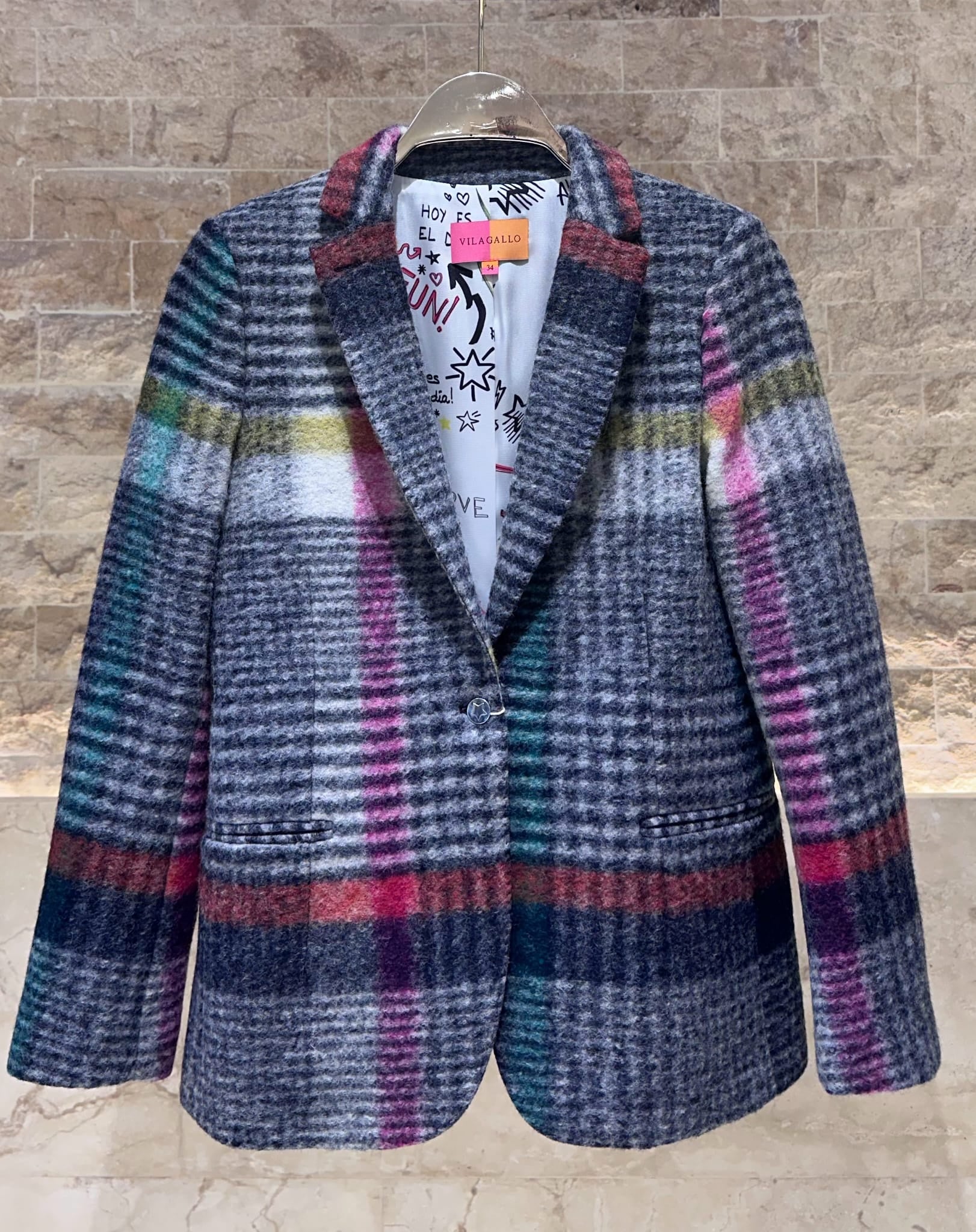32792 Structured Cut Checkered Jacket - Brown Loft