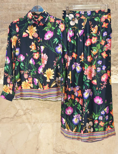 32856/32853 Floral Print Shirt and Pants Set - Brown Loft