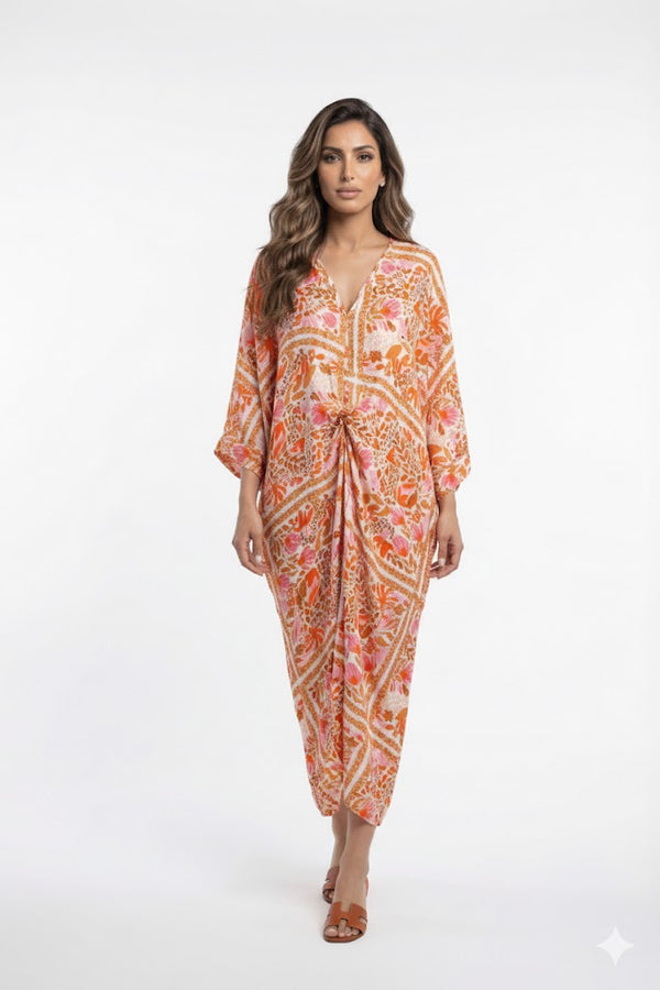 I106 قفطان طويل غير متماثل مطبوع