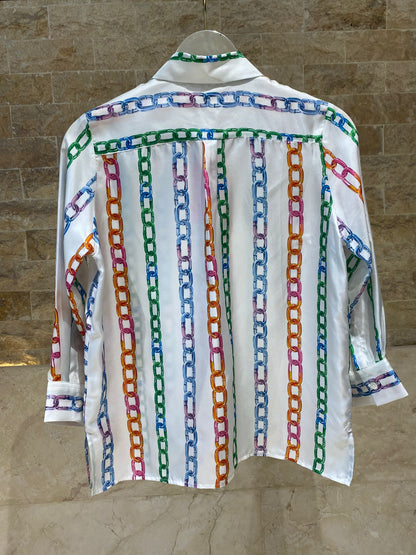 33392 Multicolor Chain Print Shirt - Brown Loft