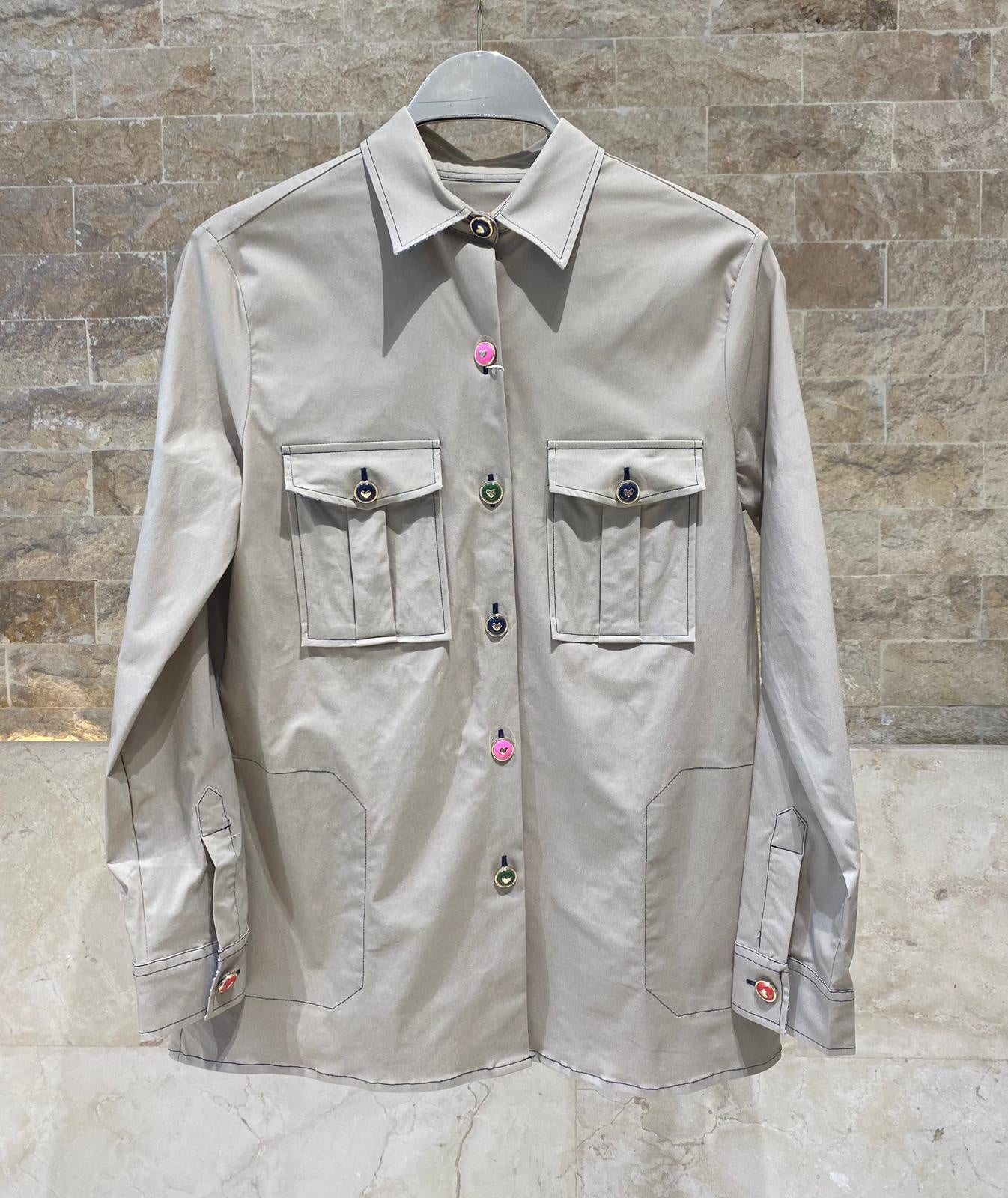 33411 Colored Buttoned Jacket - Brown Loft