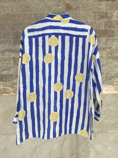 33458 Striped Oversized Linen Shirt - Brown Loft