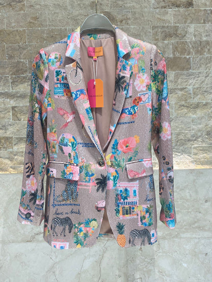33555 California Print Sequins Jacket - Brown Loft