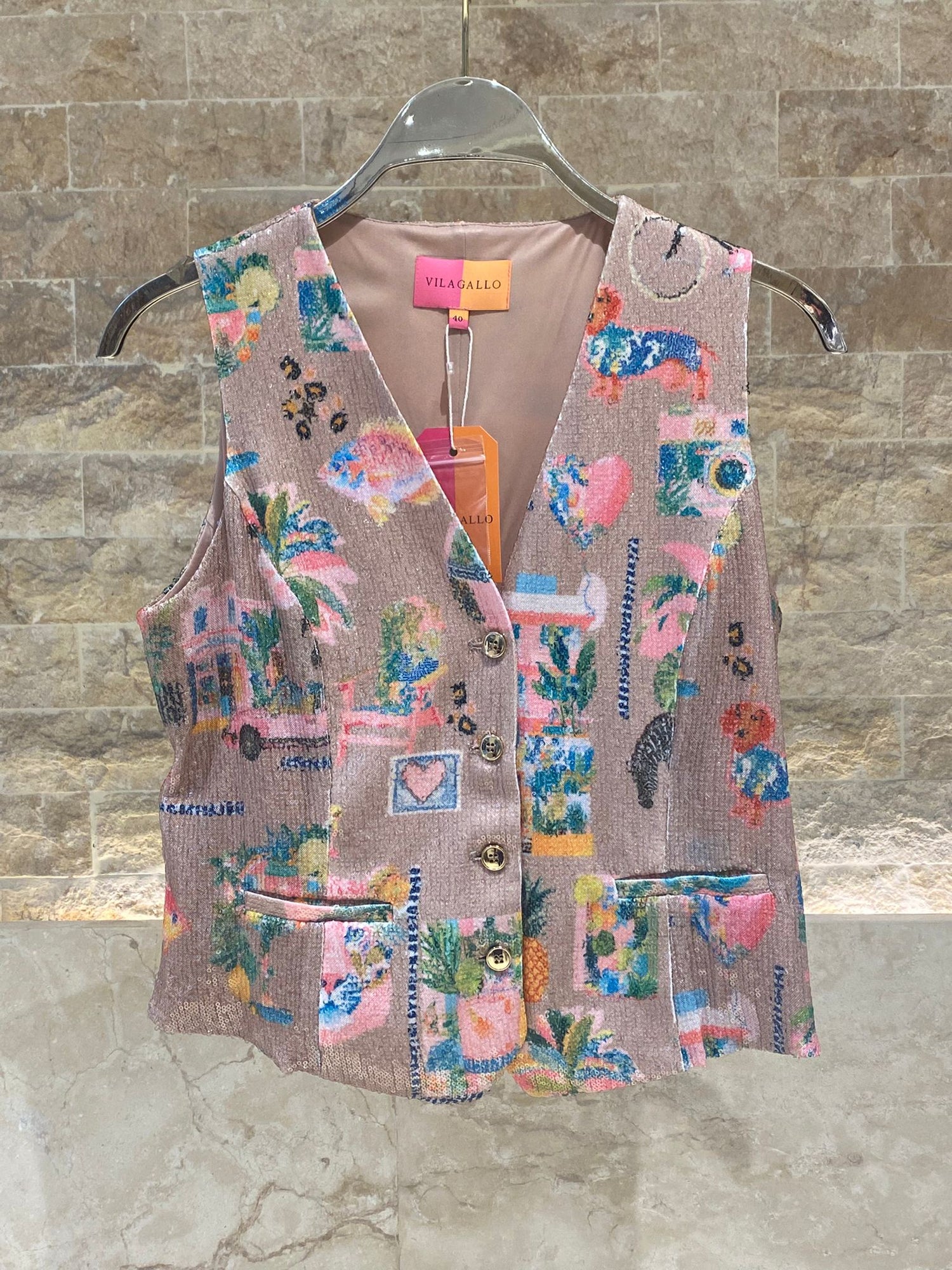 California Print Sequins Vest 33564