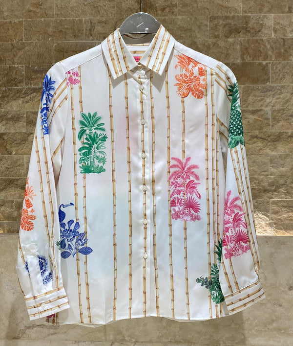 33647 Colorful Tropical Illustrations Shirt قميص برسومات استوائية ملونة
