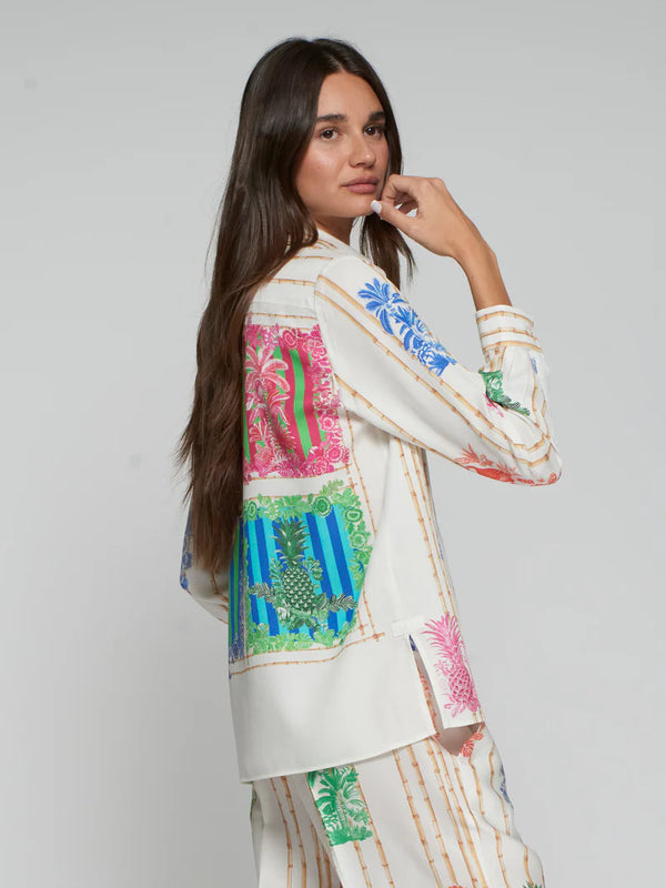 33647 Colorful Tropical Illustrations Shirt قميص برسومات استوائية ملونة