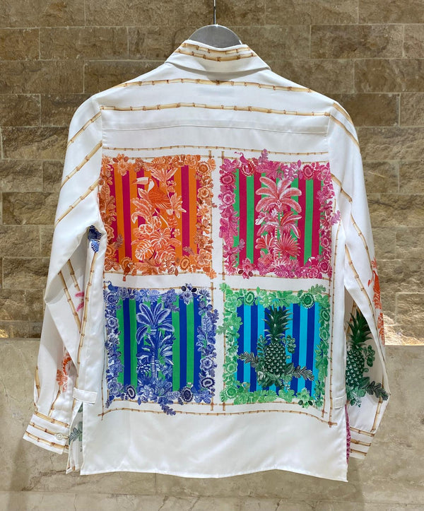 33647 Colorful Tropical Illustrations Shirt قميص برسومات استوائية ملونة