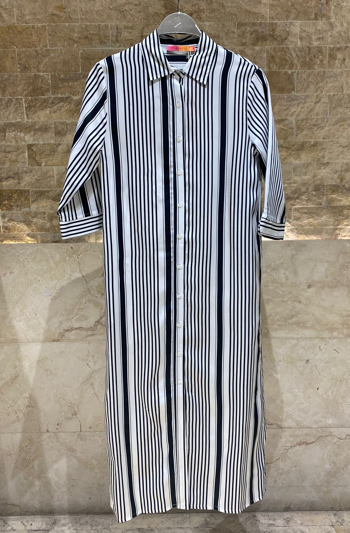 33649 Striped Midi Shirt Dress فستان قميص مخطط متوسط الطول - Brown Loft