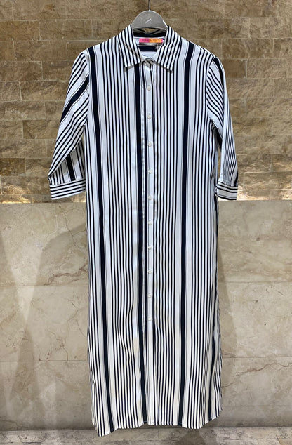 33649 Striped Midi Shirt Dress فستان قميص مخطط متوسط الطول - Brown Loft
