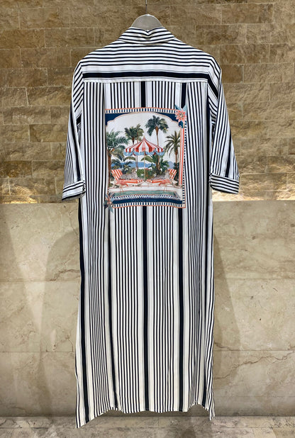 33649 Striped Midi Shirt Dress فستان قميص مخطط متوسط الطول - Brown Loft