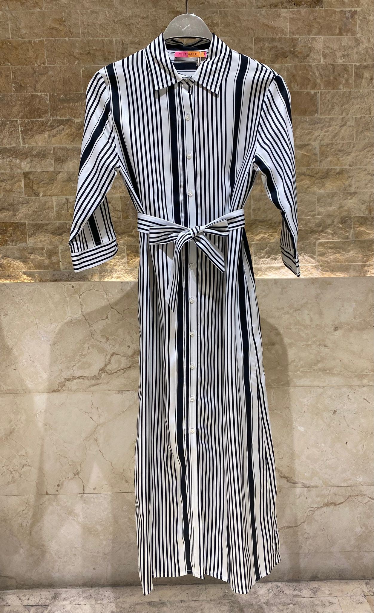 33649 Striped Midi Shirt Dress فستان قميص مخطط متوسط الطول - Brown Loft