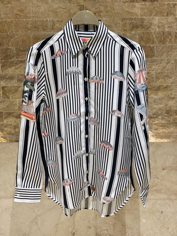 33651 Striped Long Back Shirt قميص مخطط طويل الظهر