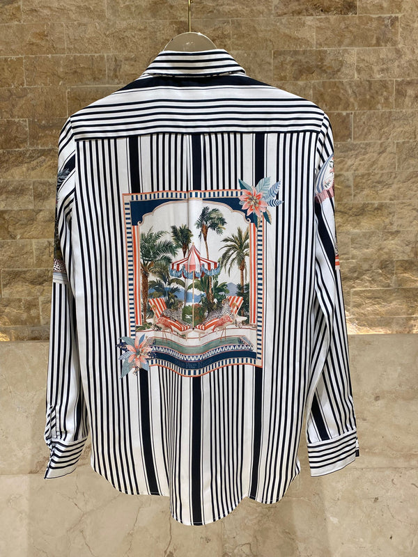 33651 Striped Long Back Shirt قميص مخطط طويل الظهر
