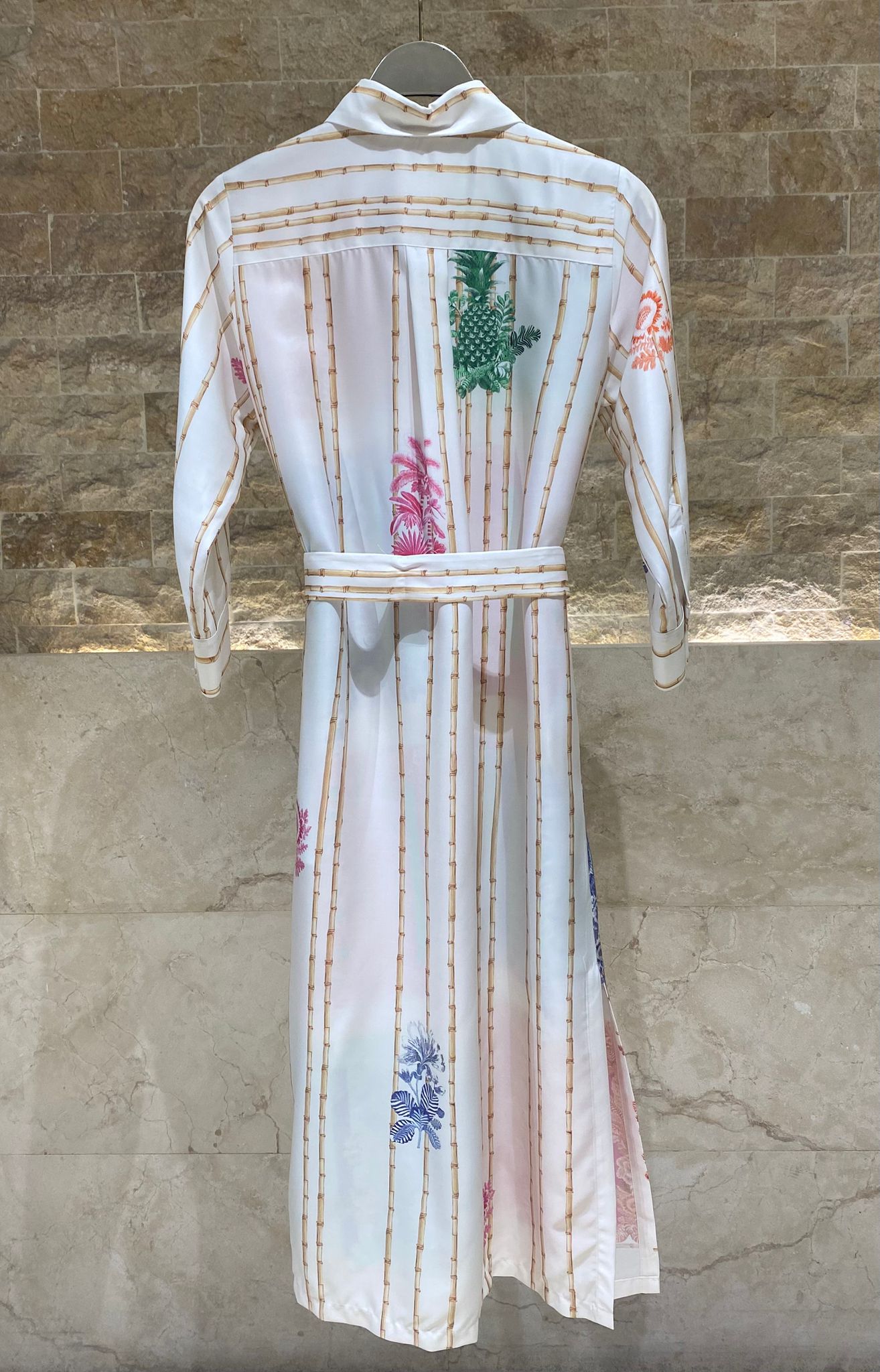33656 Patchwork Print Long Dress فستان طويل مطبوع بنقشة مرقعة - Brown Loft