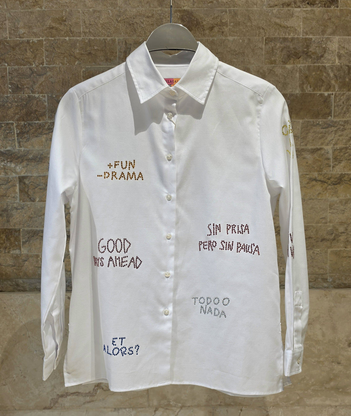 33733 White Herringbone Shirt with Rhinestones