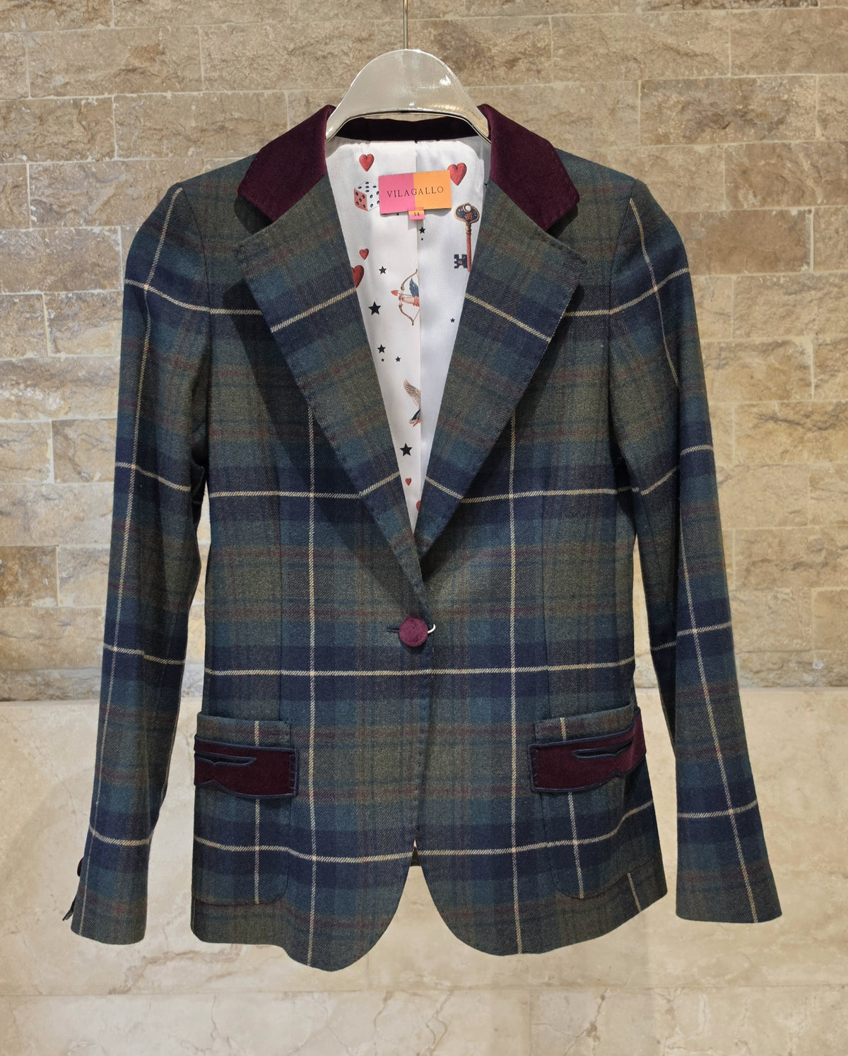 33749 Green Burgundy Checked Jacket
