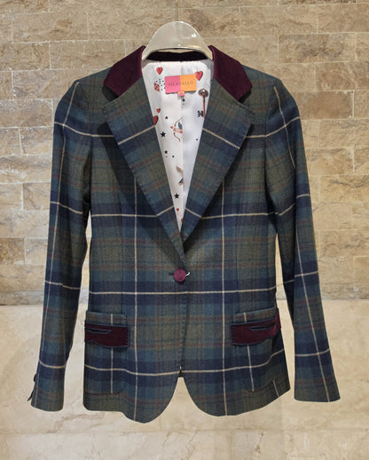 33749 Green Burgundy Checked Jacket