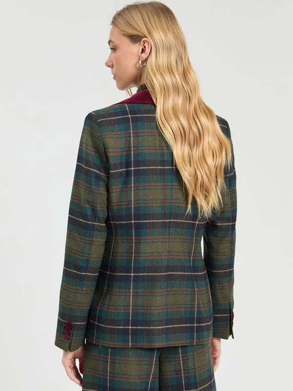33749 Green Burgundy Checked Jacket