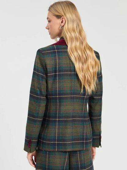 33749 Green Burgundy Checked Jacket
