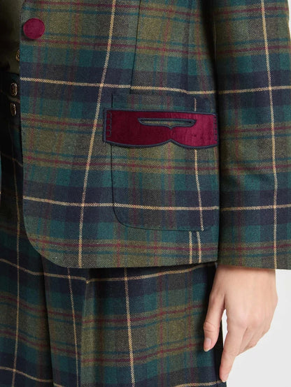 33749 Green Burgundy Checked Jacket