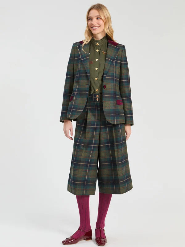 33749 Green Burgundy Checked Jacket