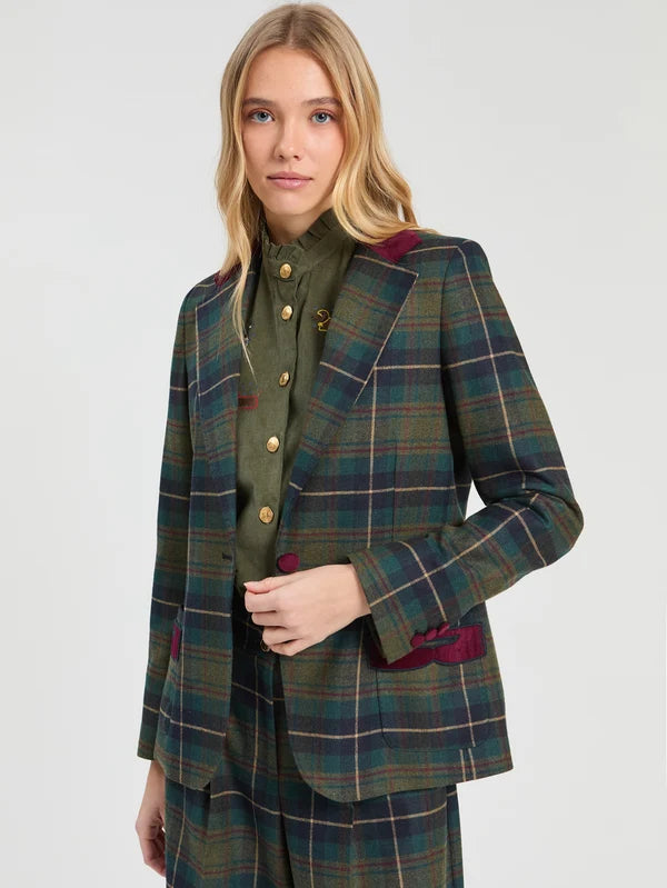 33749 Green Burgundy Checked Jacket