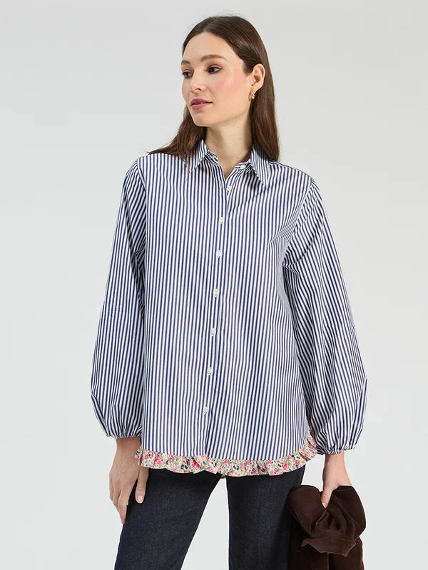 triped Shirt with Frill &amp; Mini Flower Hem 33801