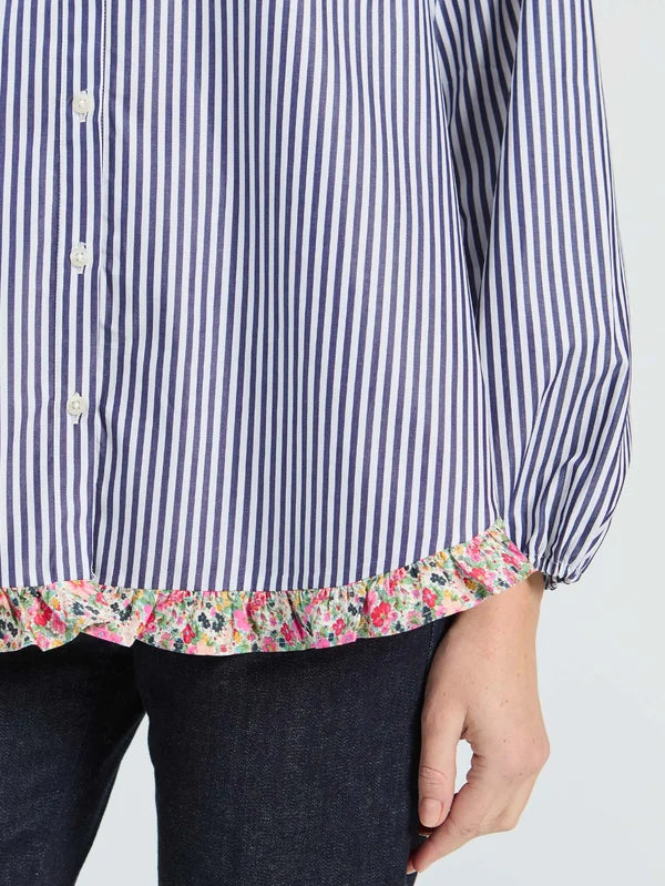 triped Shirt with Frill &amp; Mini Flower Hem 33801