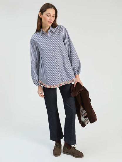 triped Shirt with Frill &amp; Mini Flower Hem 33801